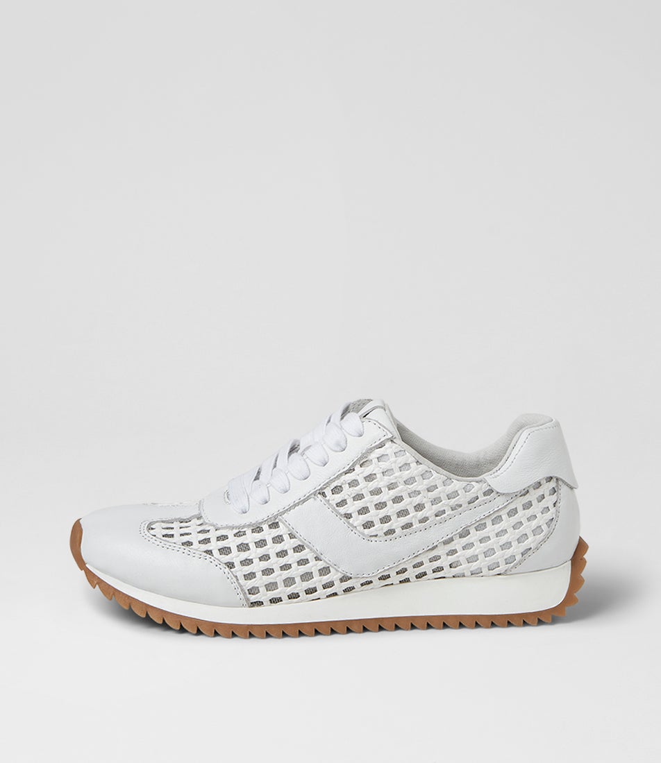 Diwa White Leather Woven Sneakers