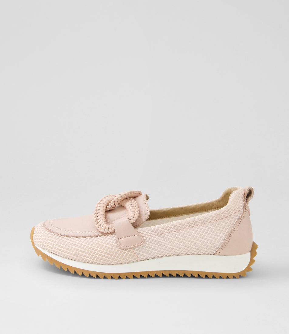 Darta Nude Fabric Mesh Leather Loafers