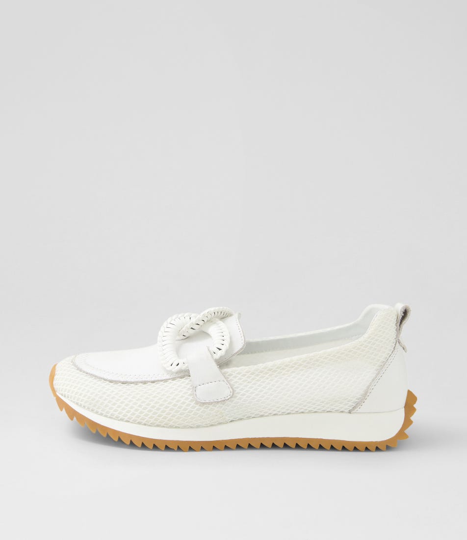Darta White Mesh Leather Loafers