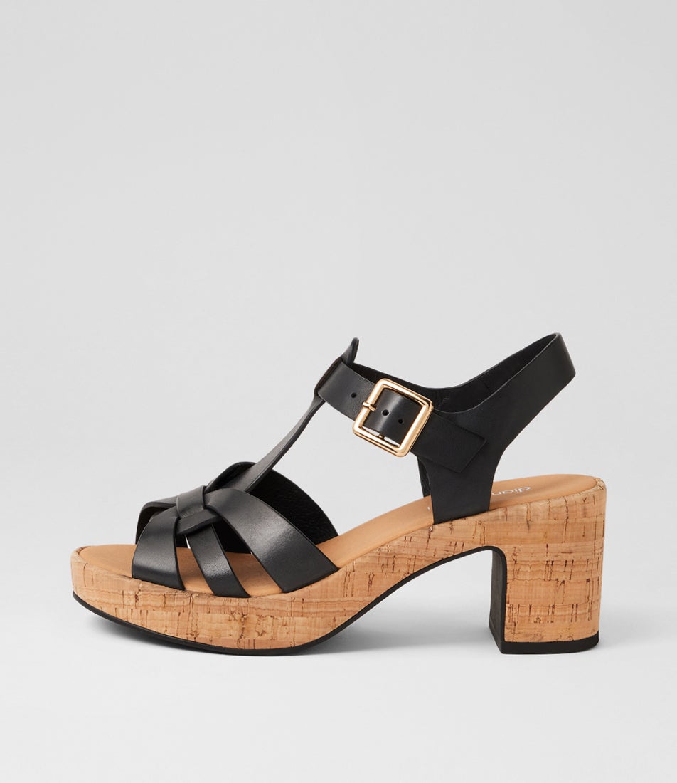 Billas Black Cork Leather Sandals Billas Black Cork Leather Sandals