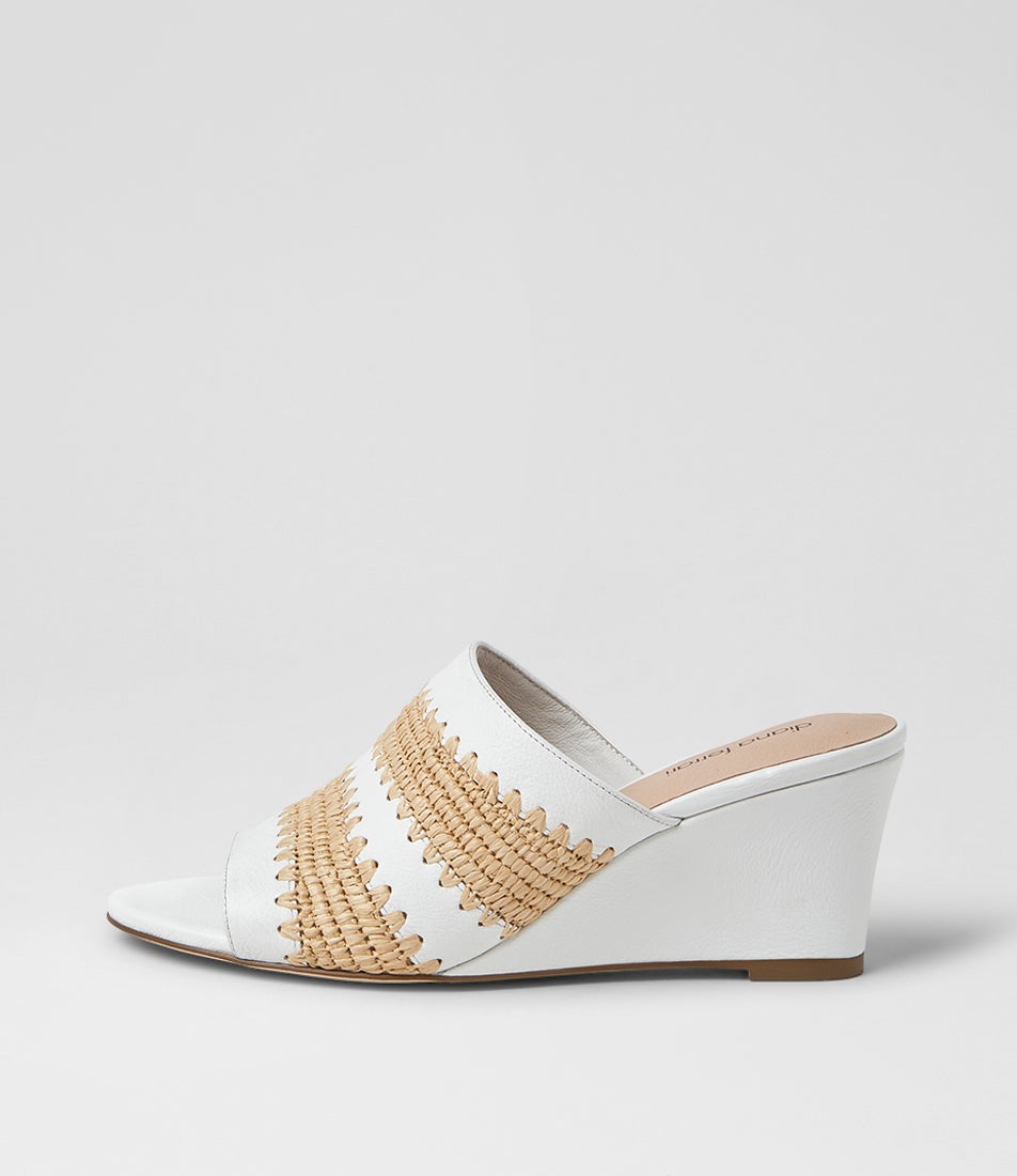 Issey White Natural Leather Woven Sandals