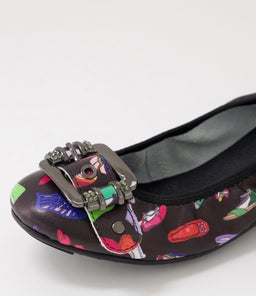 BELLEZ BLACK SHOE PRINT LEATHER