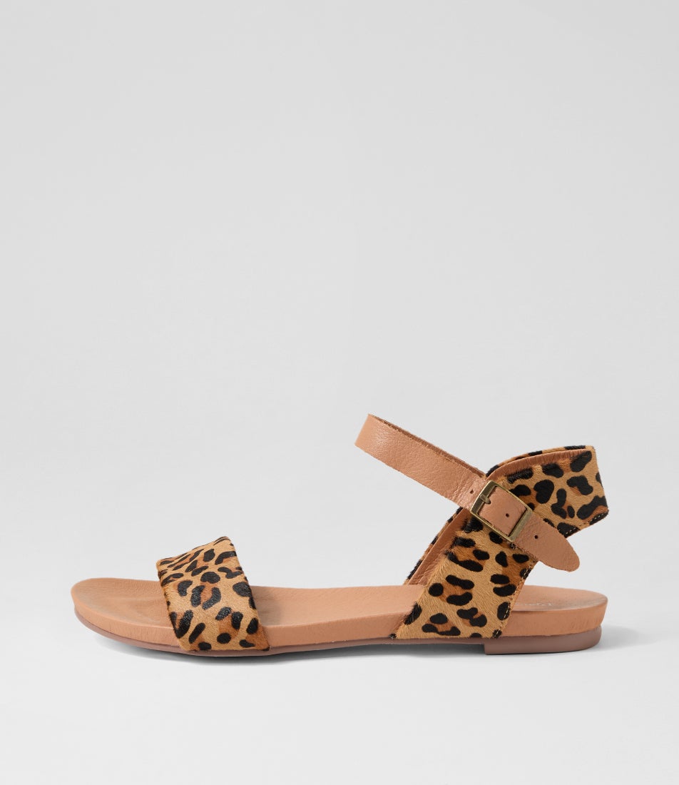 Jinnit Tan Leopard Tan Leather Sandals Jinnit Tan Leopard Tan Leather Sandals