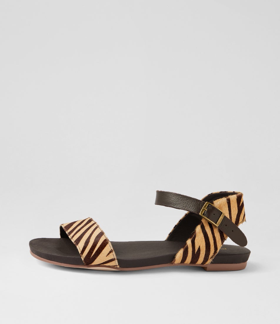 Jinnit Camel Choc Zeb Pony Leather Sandals Jinnit Camel Choc Zeb Pony Leather Sandals