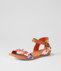 JINNIT ORANGE POPPY PRINT TAN LEATHER