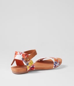 JINNIT ORANGE POPPY PRINT TAN LEATHER
