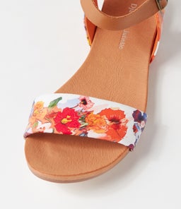 JINNIT ORANGE POPPY PRINT TAN LEATHER