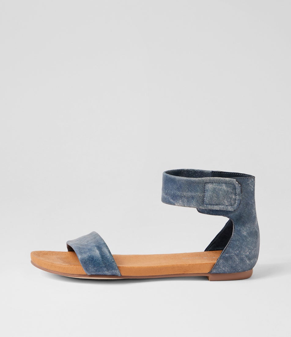 Juzz Blue Distress Denim Blue Distress Denim Leather Sandals