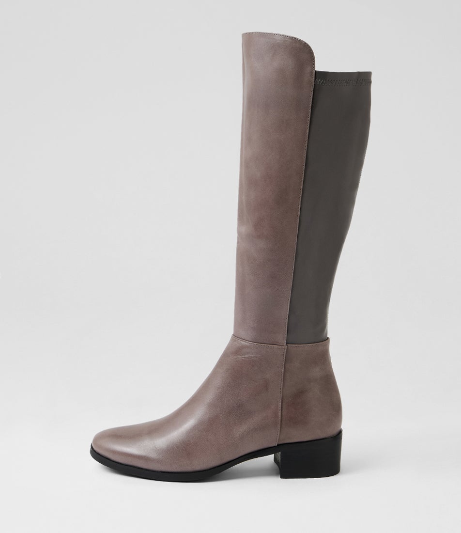 Tetley Charcoal Leather Knee High Boots