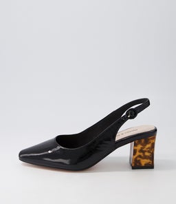 HINNIS BLACK LEOPARD HEEL PATENT LEATHER