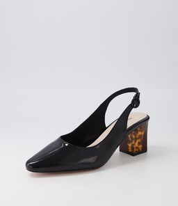 HINNIS BLACK LEOPARD HEEL PATENT LEATHER