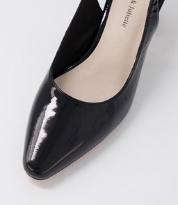 HINNIS BLACK LEOPARD HEEL PATENT LEATHER