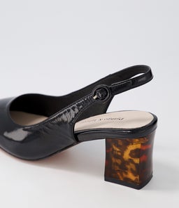 HINNIS BLACK LEOPARD HEEL PATENT LEATHER