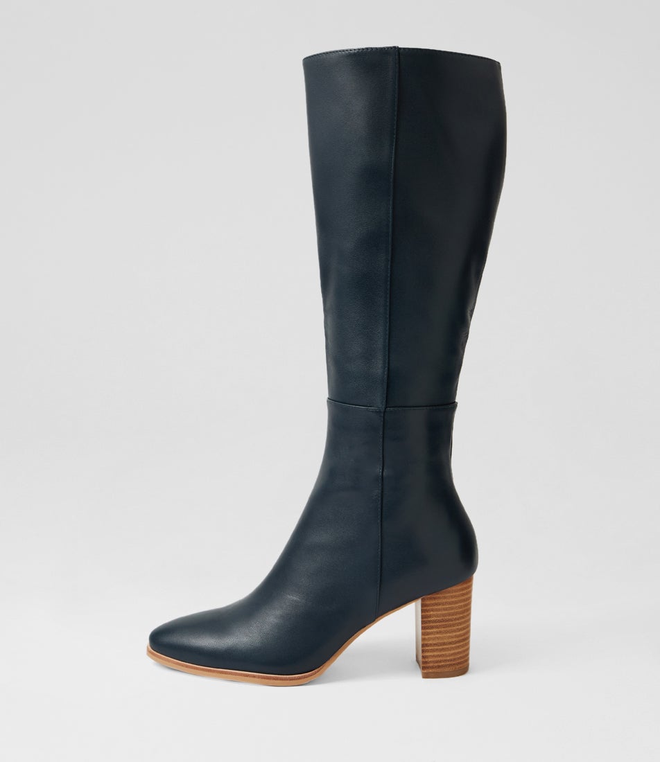 Allouta Navy Leather Knee High Boots Allouta Navy Leather Knee High Boots