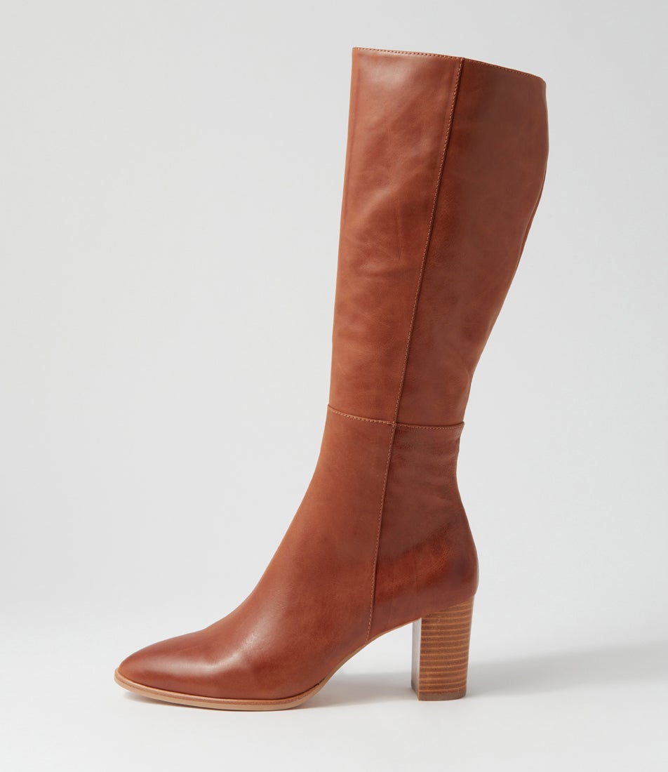 Allouta Cognac Leather Knee High Boots
