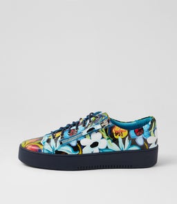 Laila Flower Power Blue Leather Sneakers Laila Flower Power Blue Leather Sneakers