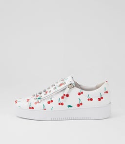 Laila Cherry Print White Leather Sneakers Laila Cherry Print White Leather Sneakers