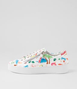 Laila Aloha Print White Leather Sneakers Laila Aloha Print White Leather Sneakers