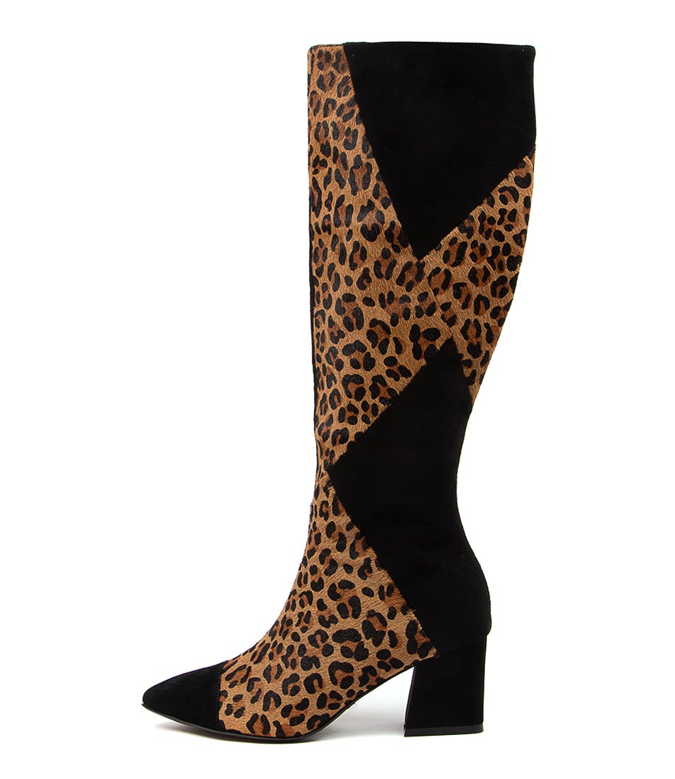 Buy Django & Juliette Malita Dj Black Tan Leopard Long Boots online with free shipping