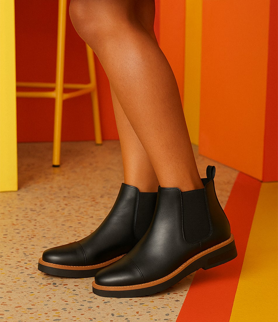 Raquel Black Leather Chelsea Boots