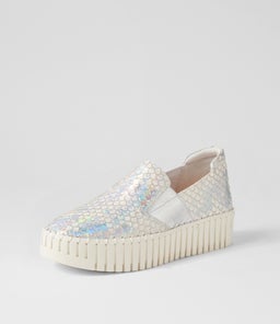 BECCA DJ WHITE METALLIC CUT LEATHER
