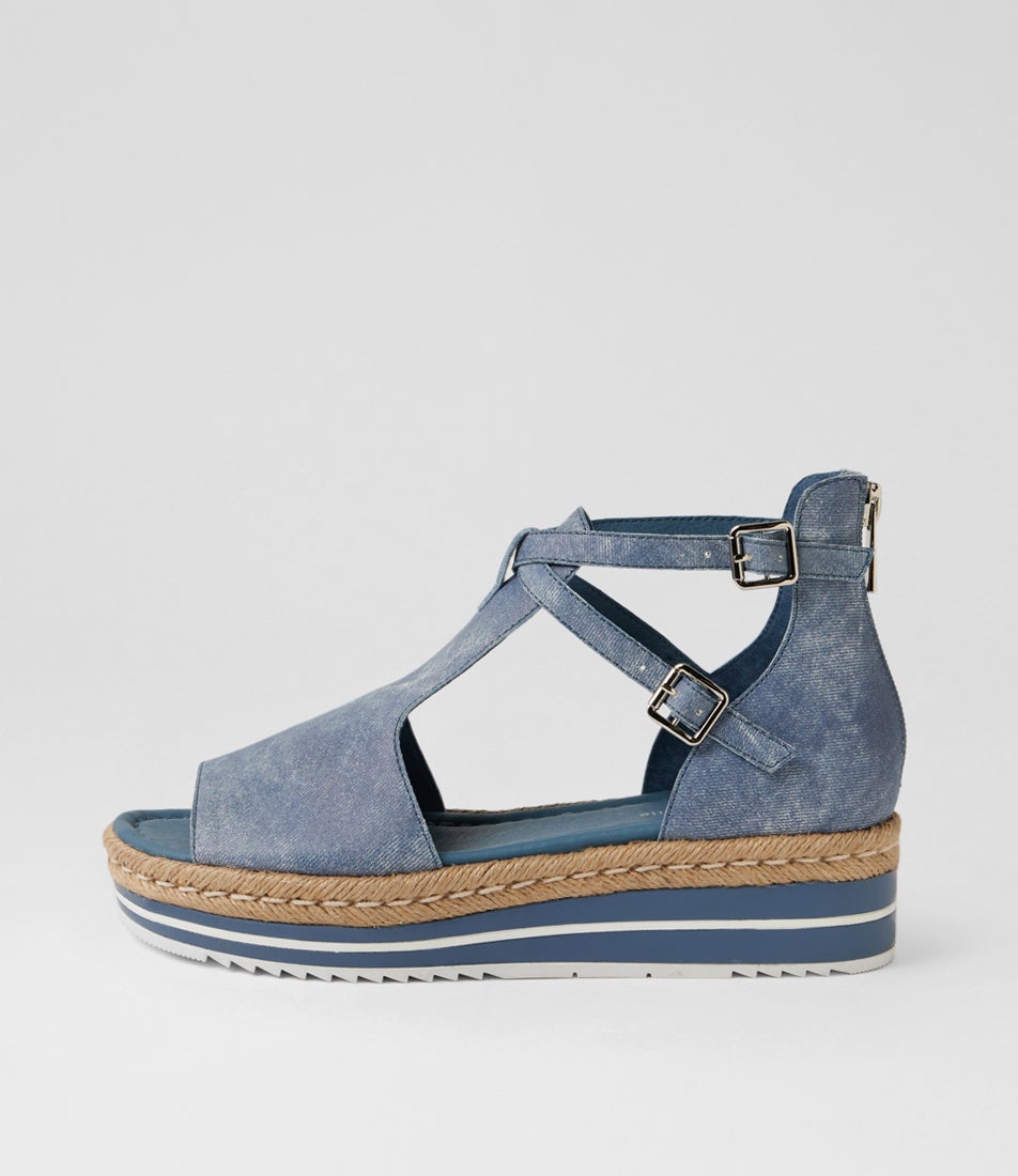 Alexys Blue Washed Denim Leather Sandals Alexys Blue Washed Denim Leather Sandals