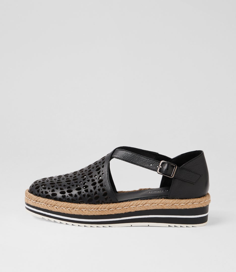 Erika Black Leather Flat Shoes