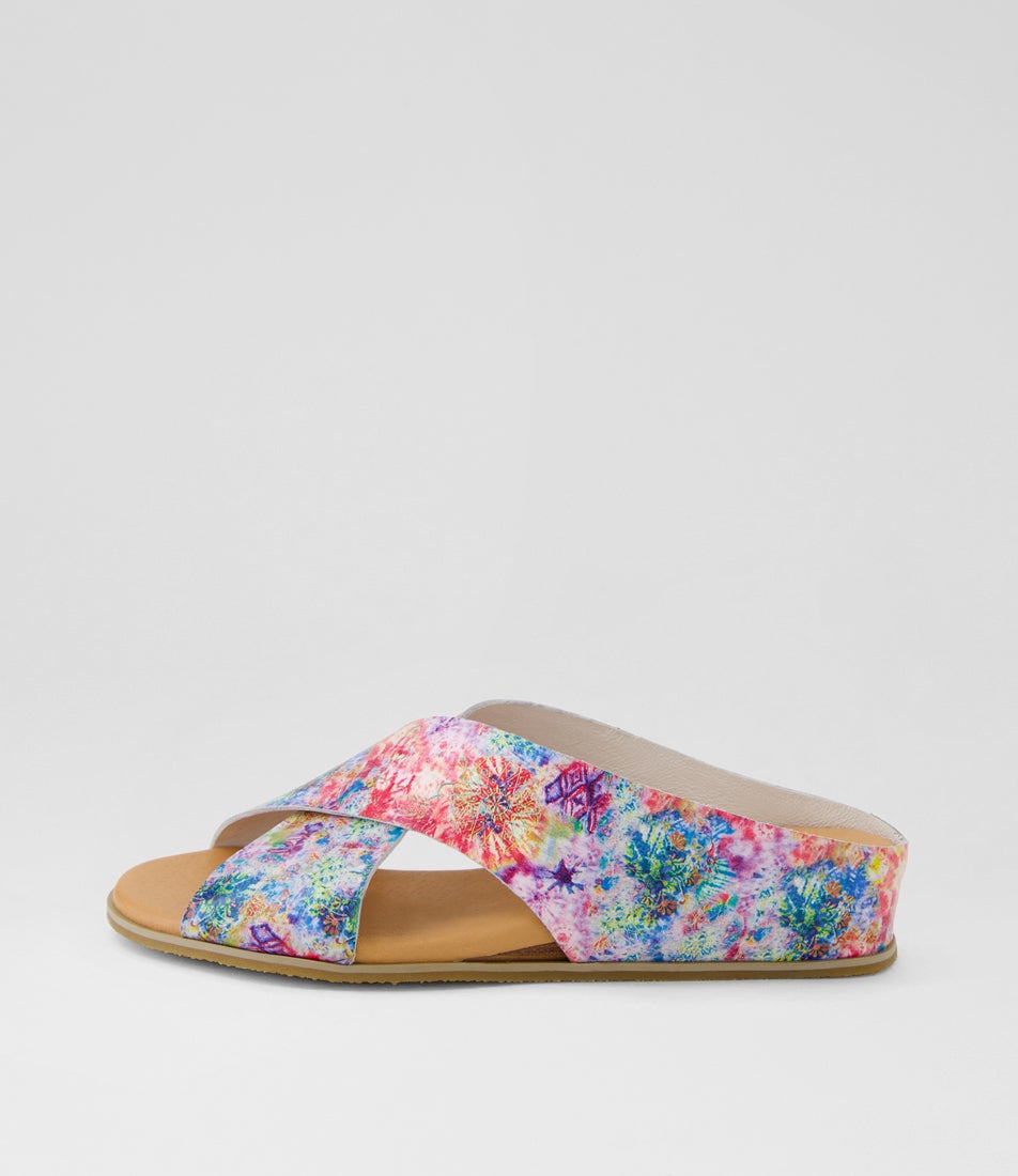 Harli Red Multi Print Leather Slides
