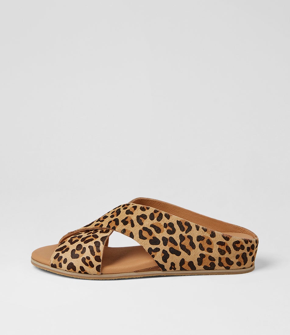 Harli Tan Leopard Pony Slides Harli Tan Leopard Pony Slides
