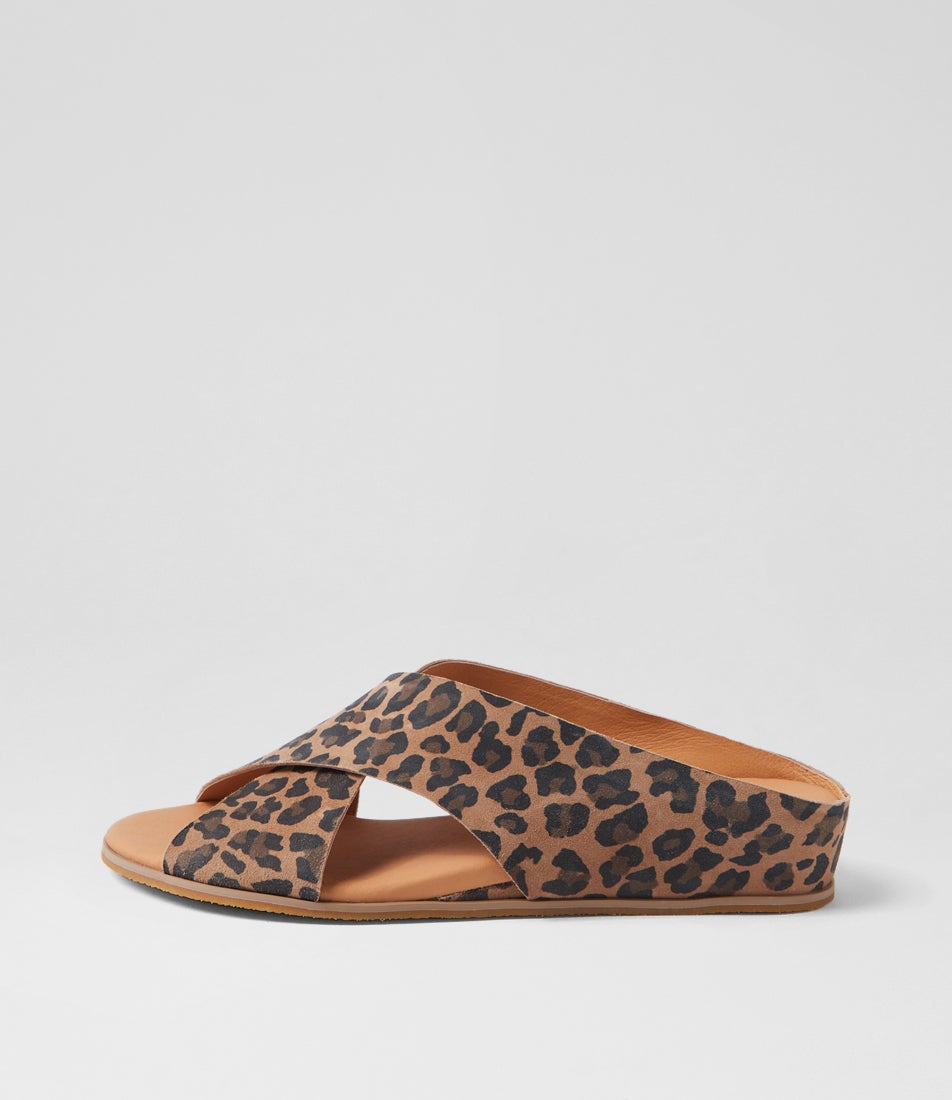 Harli Camel Leopard Suede Sandals Harli Camel Leopard Suede Sandals