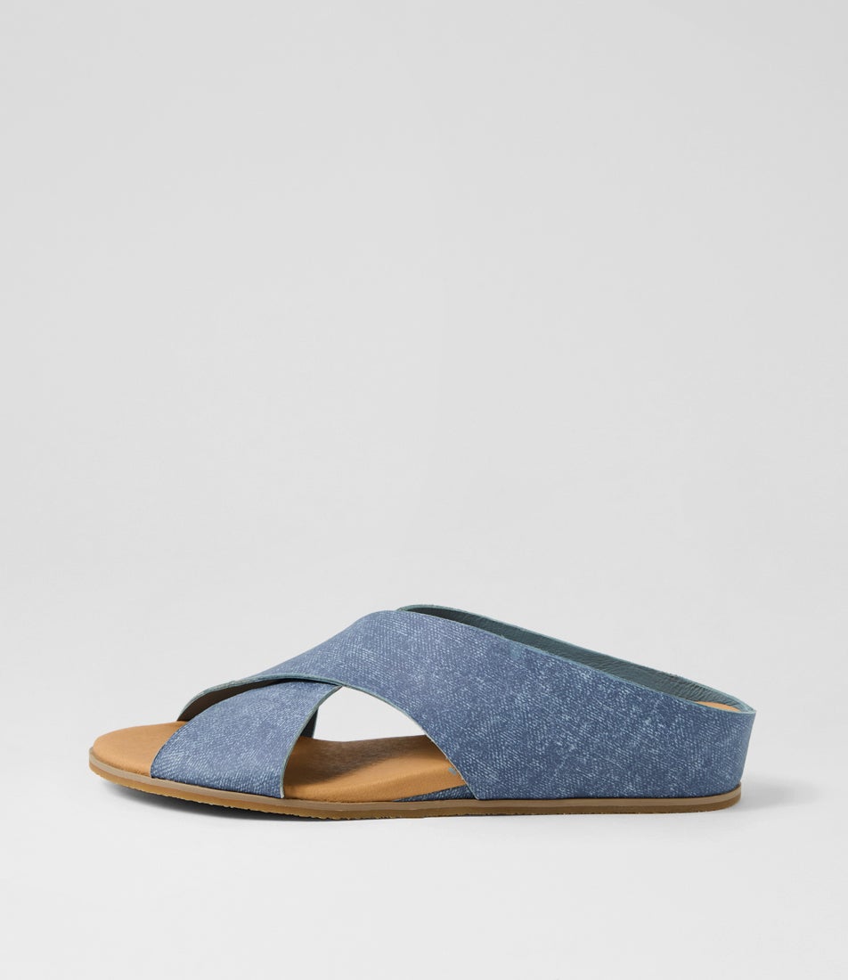 Harli Blue Denim Leather Sandals Harli Blue Denim Leather Sandals