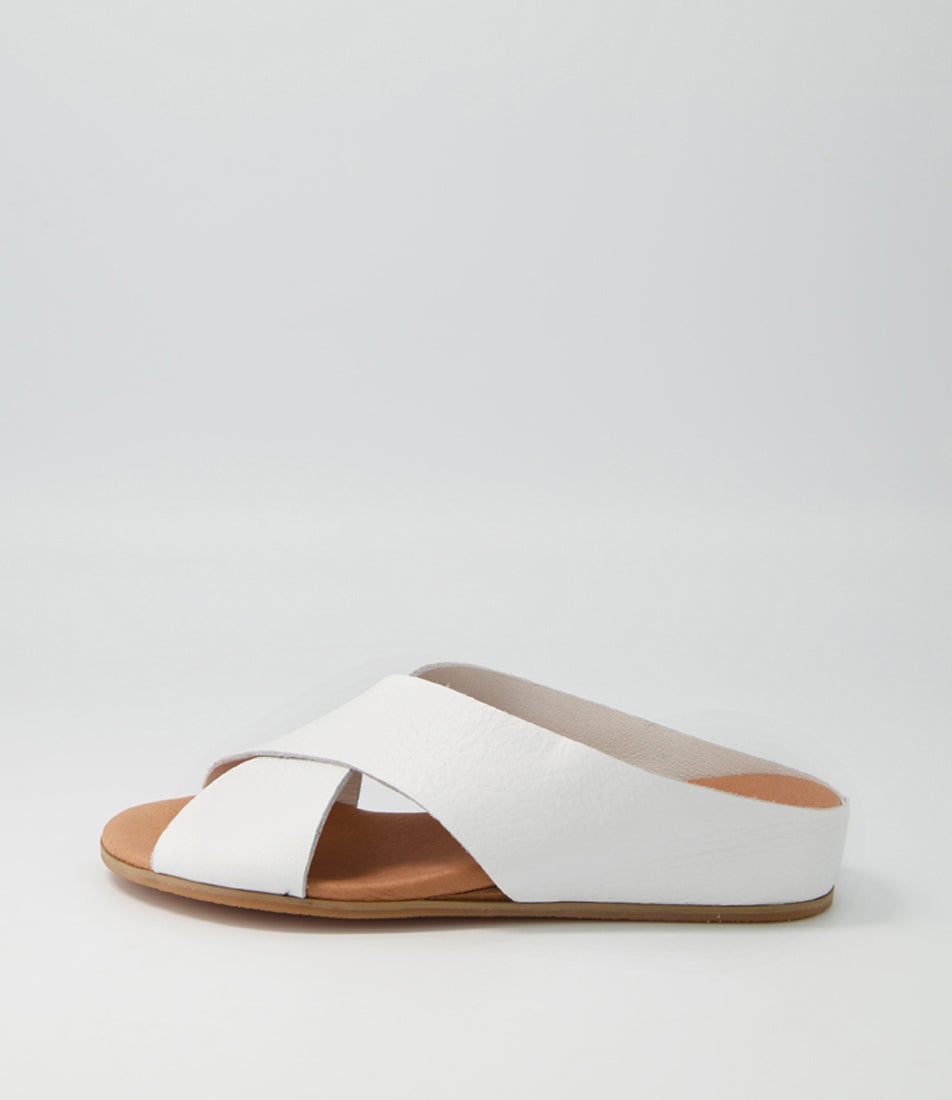 Harli White Leather Slides