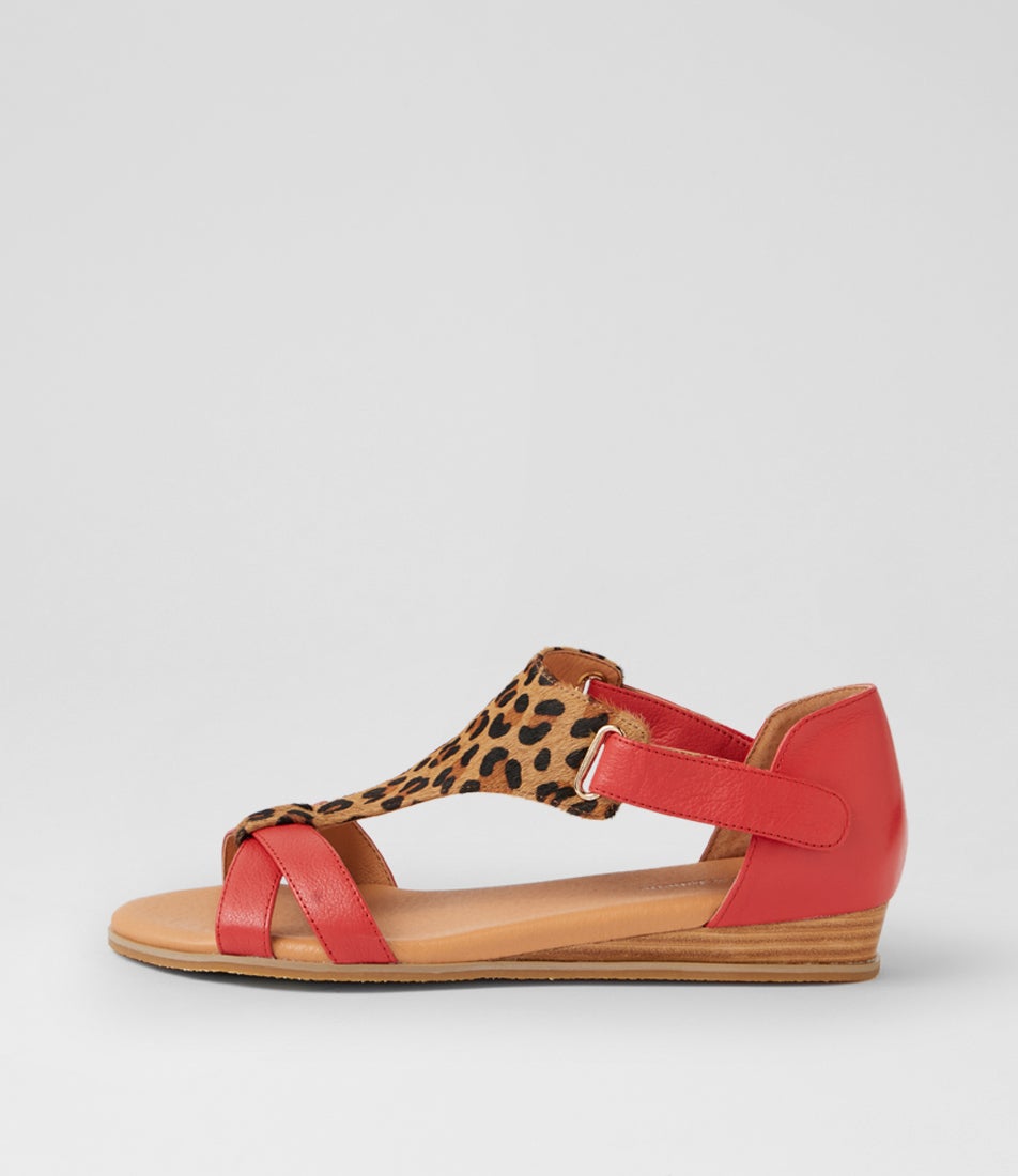 Hayzel Red Tan Leopard Leather Pony Sandals Hayzel Red Tan Leopard Leather Pony Sandals
