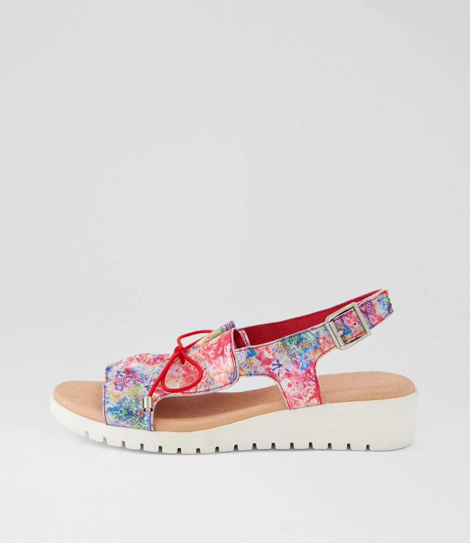 Malika Red Multi White Leather Sandals Malika Red Multi White Leather Sandals