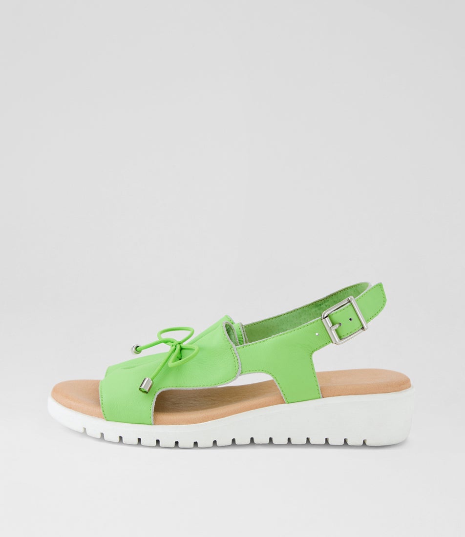 Malika Light Lime White Leather Sandals