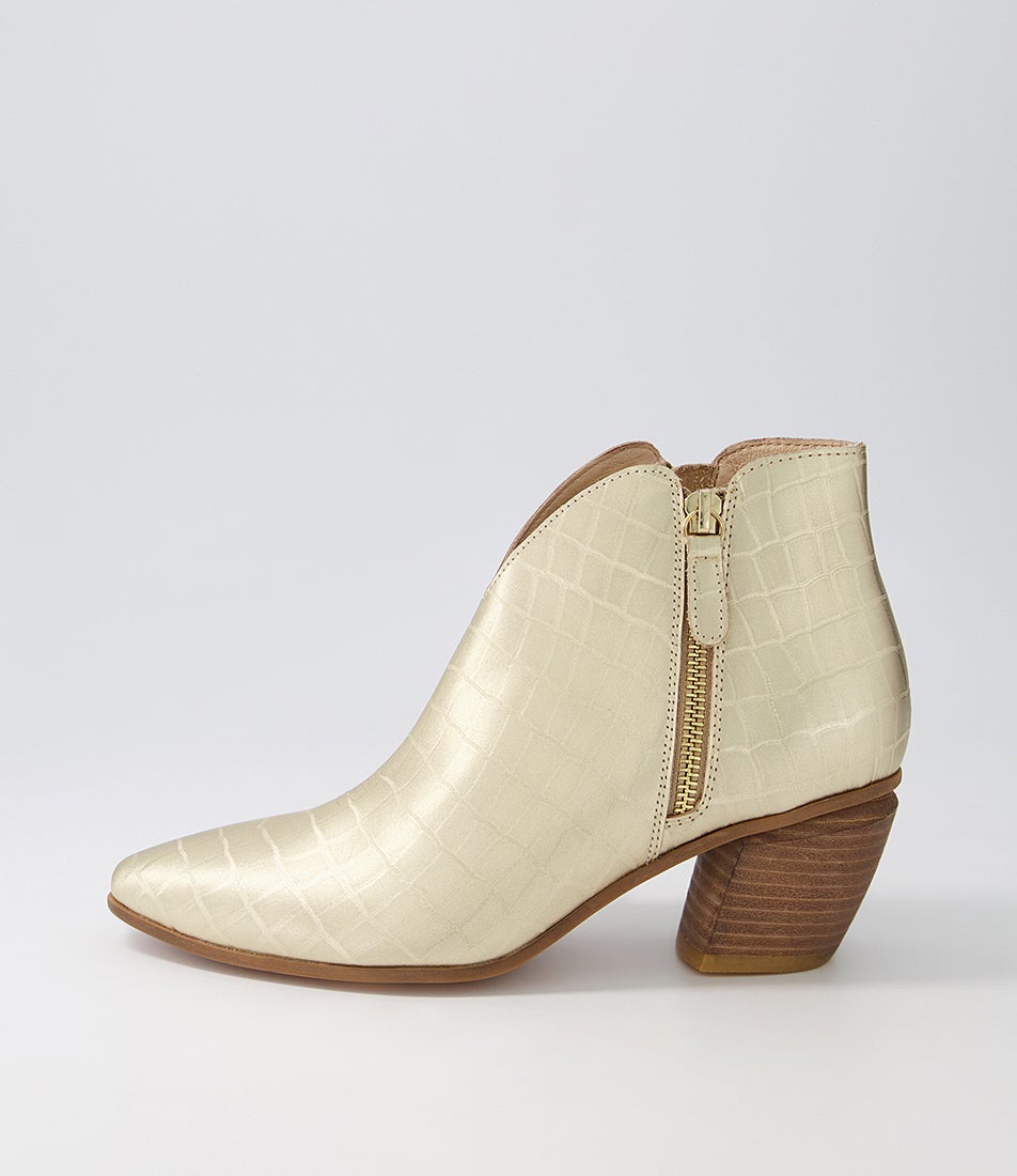Josky Gold Croc Leather Ankle Boots