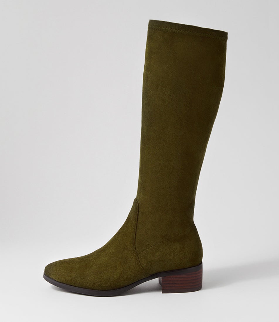 Timothie Olive Stretch Microsuede Knee High Boots