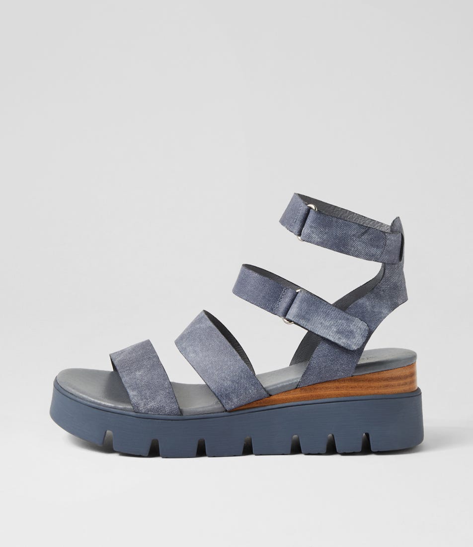 Rhean Washed Denim Leather Sandals