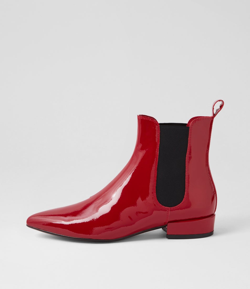Emmahs Dark Red Patent Leather Chelsea Boots