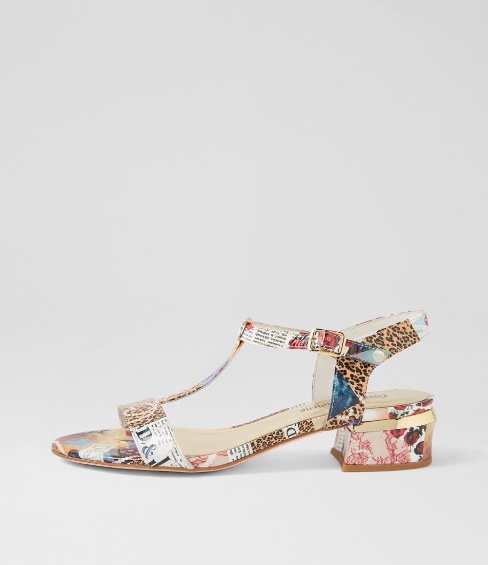 Taner Collage Print Patent Leather Sandals