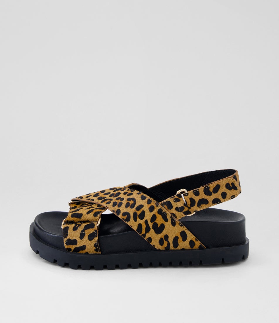 Ubari Tan Leopard Pony Sandals Ubari Tan Leopard Pony Sandals
