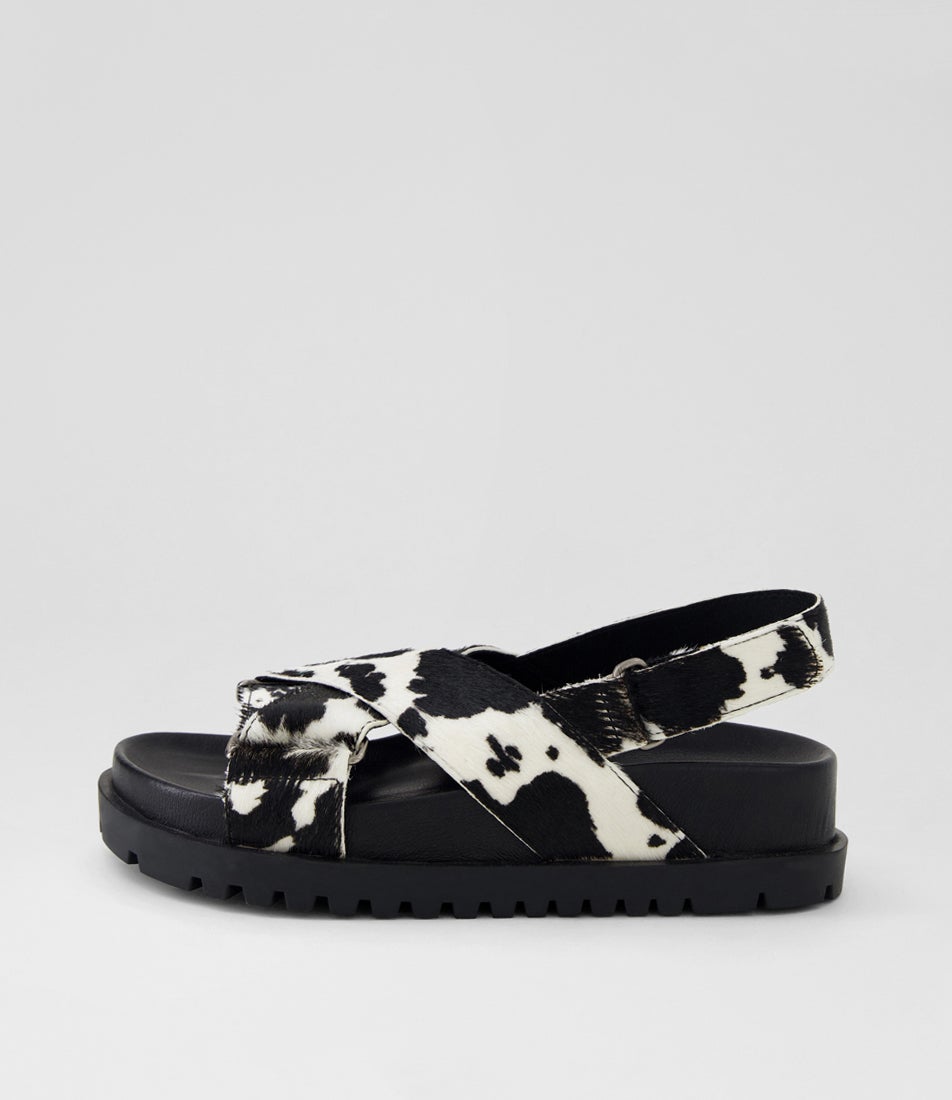 Ubari White Black Cow Pony Sandals Ubari White Black Cow Pony Sandals