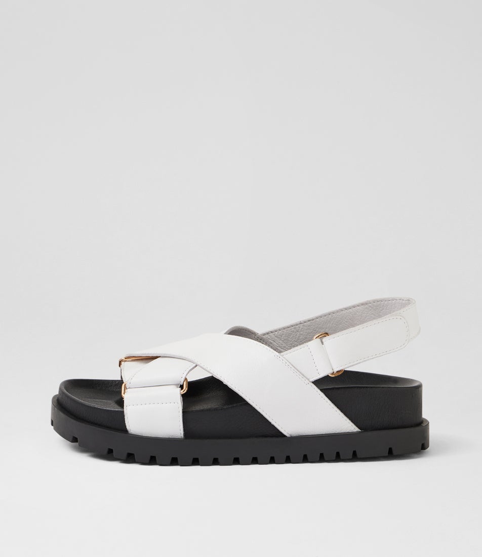 Ubari White Black Leather Sandals