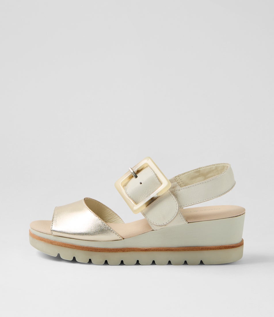 Wacie Pale Gold Ivory Leather Sandals Wacie Pale Gold Ivory Leather Sandals