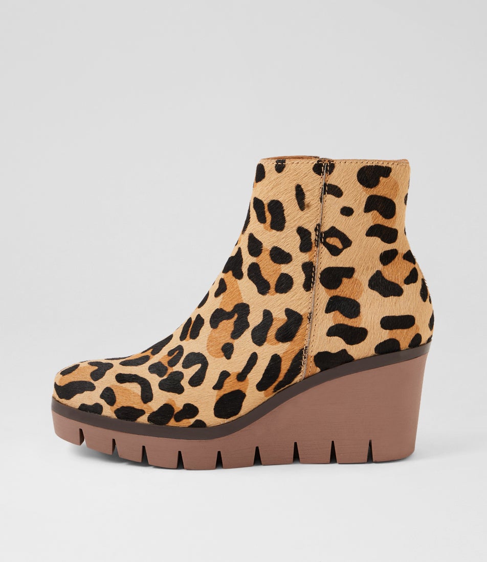 Nish Caramel Leopard Pony Ankle Boots Nish Caramel Leopard Pony Ankle Boots