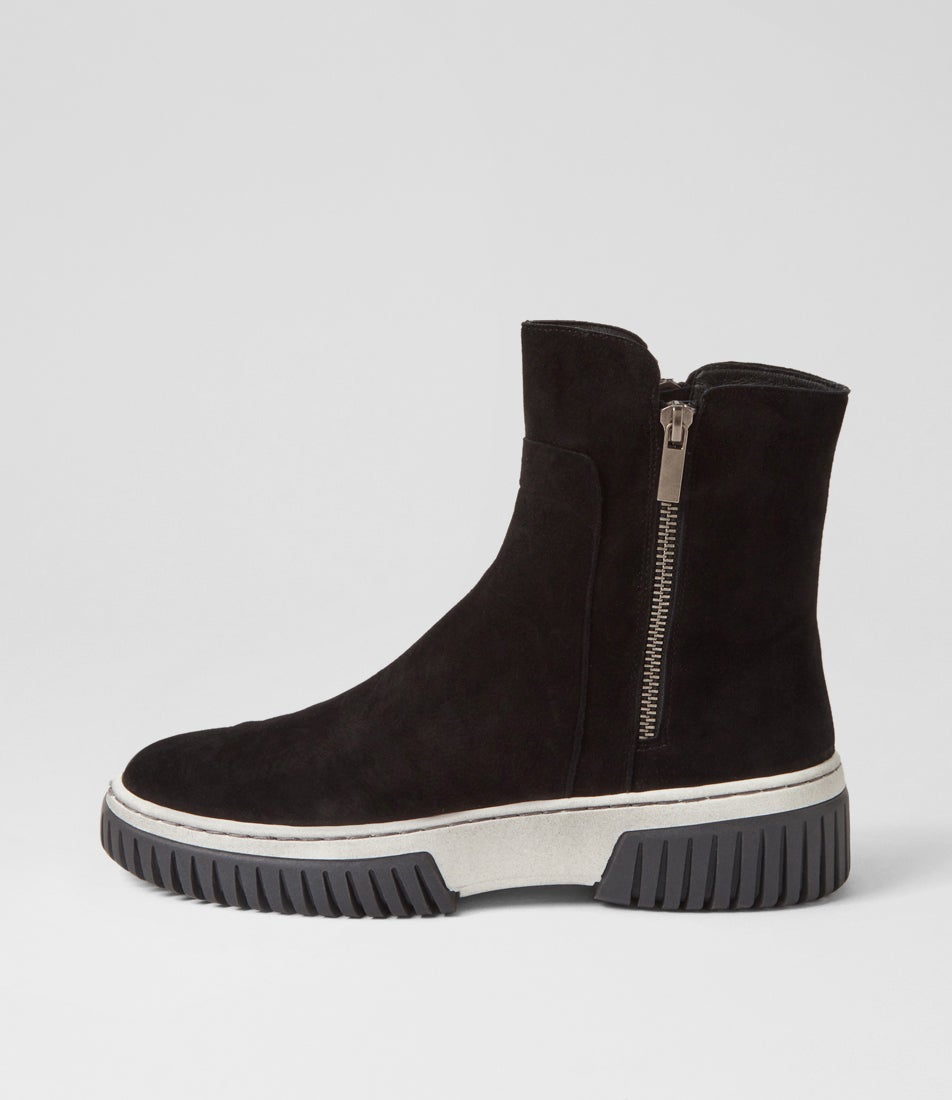 Yeliza Black White Suede Ankle Boots