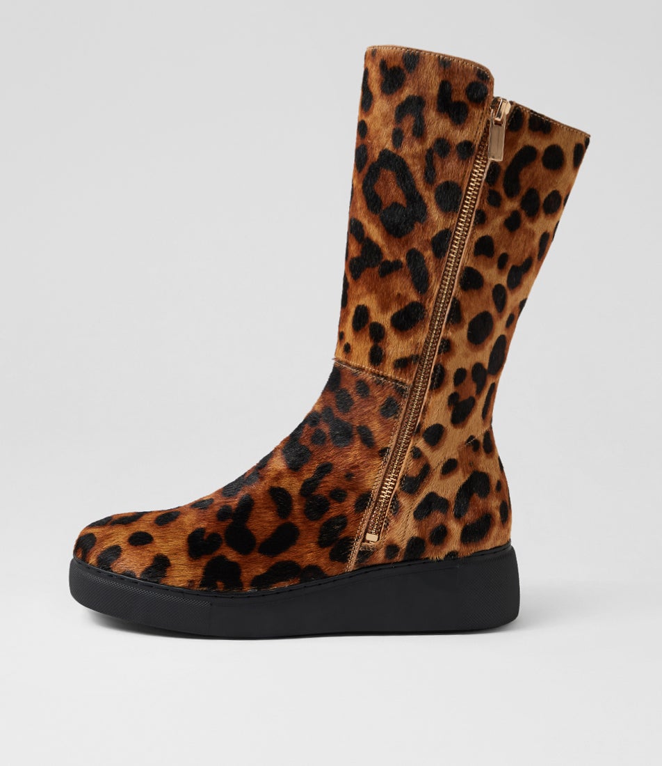 Yogue Dark Tan Leopard Pony Calf Boots Yogue Dark Tan Leopard Pony Calf Boots