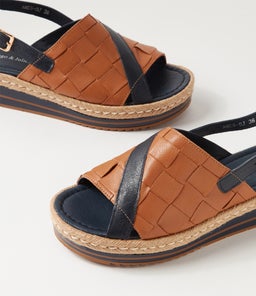 AMES DJ NAVY DK TAN LEATHER