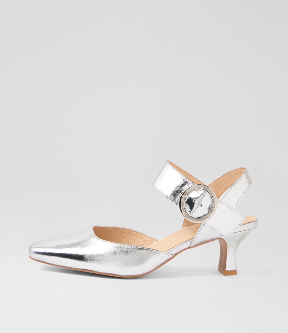 Caris Silver Foil Leather Mary Jane Heels Caris Silver Foil Leather Mary Jane Heels