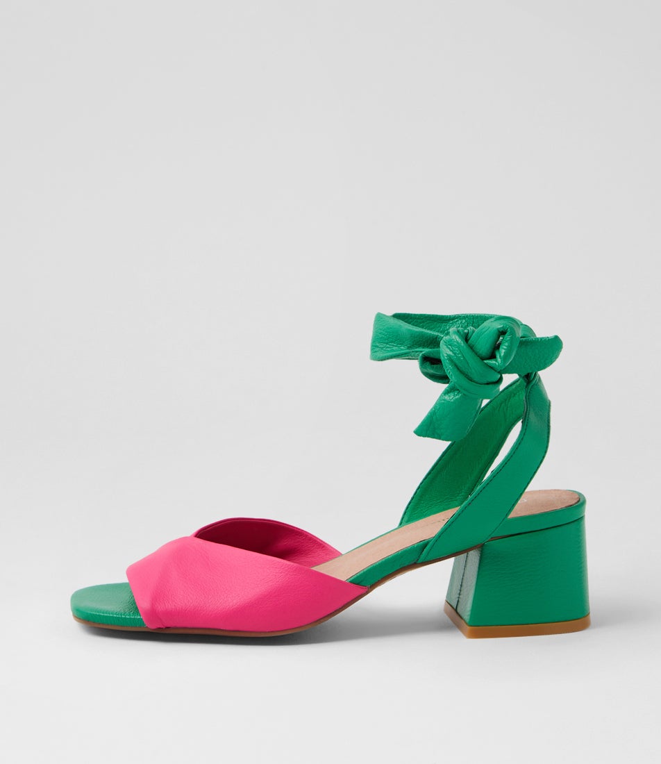 Fearna Hot Pink Bright Emerald Leather Sandals Fearna Hot Pink Bright Emerald Leather Sandals